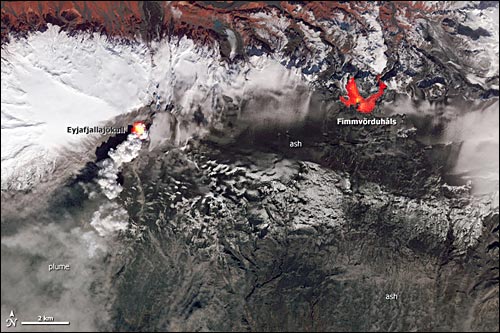 Eyjafjallajökull, mit den Eruptionszentren